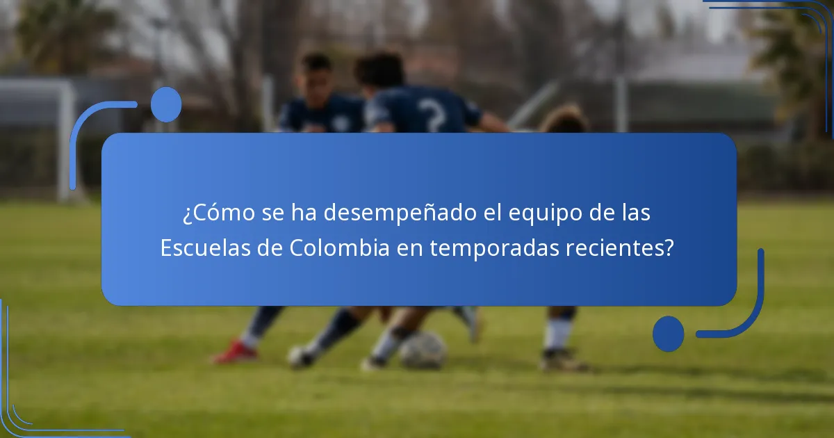 ¿Cómo se ha desempeñado el equipo de las Escuelas de Colombia en temporadas recientes?