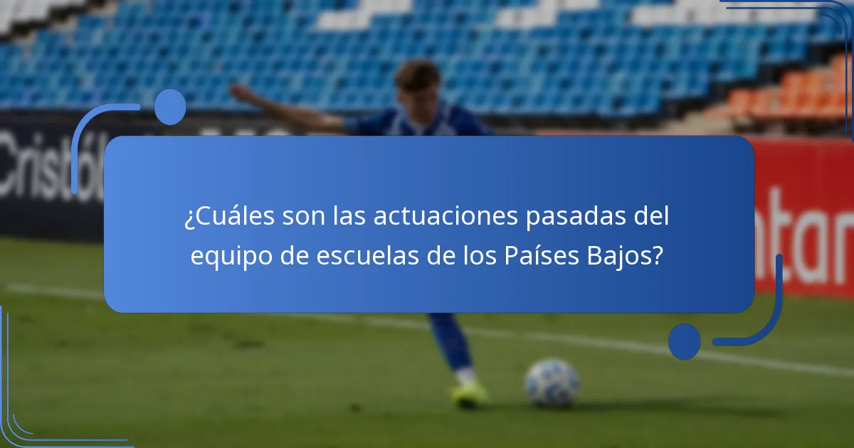 ¿Cuáles son las actuaciones pasadas del equipo de escuelas de los Países Bajos?